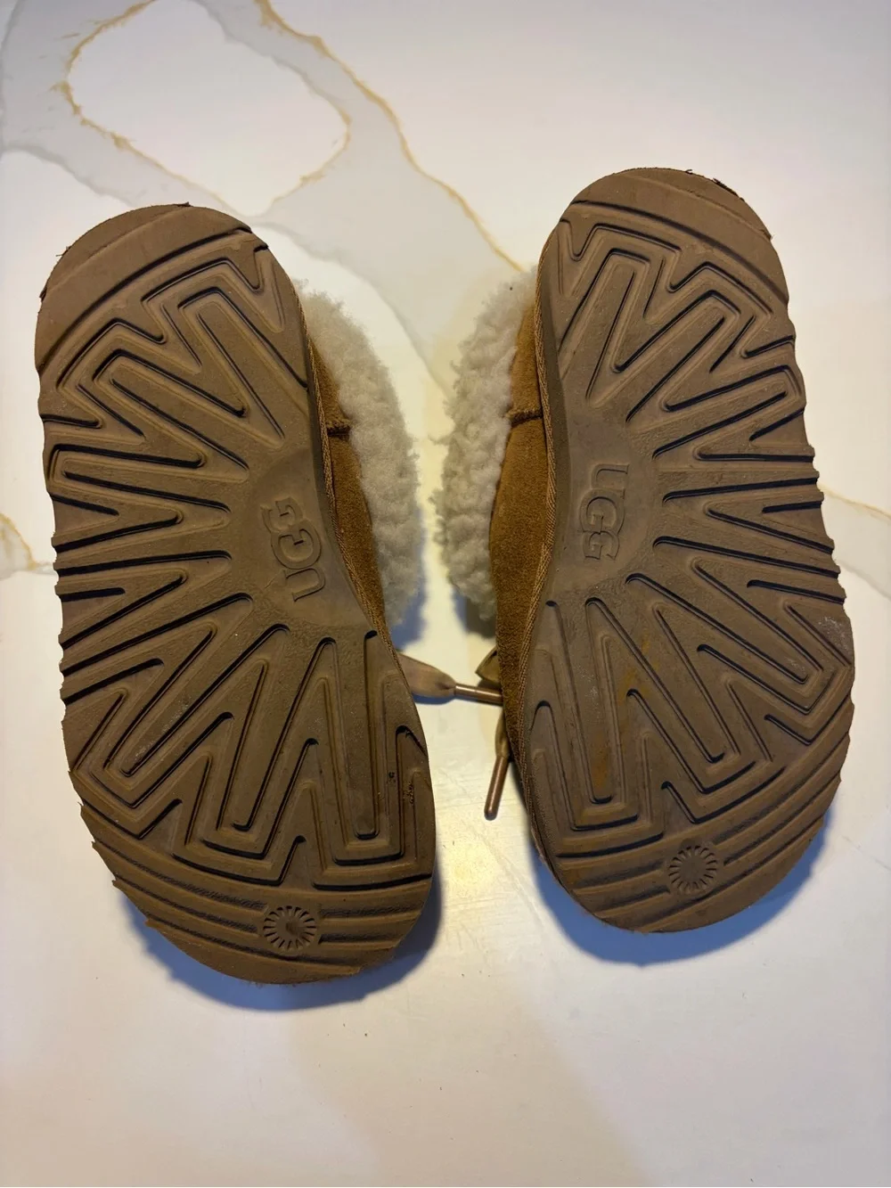 UGG Cream and Brown Shearling Slip-On with Label Detail